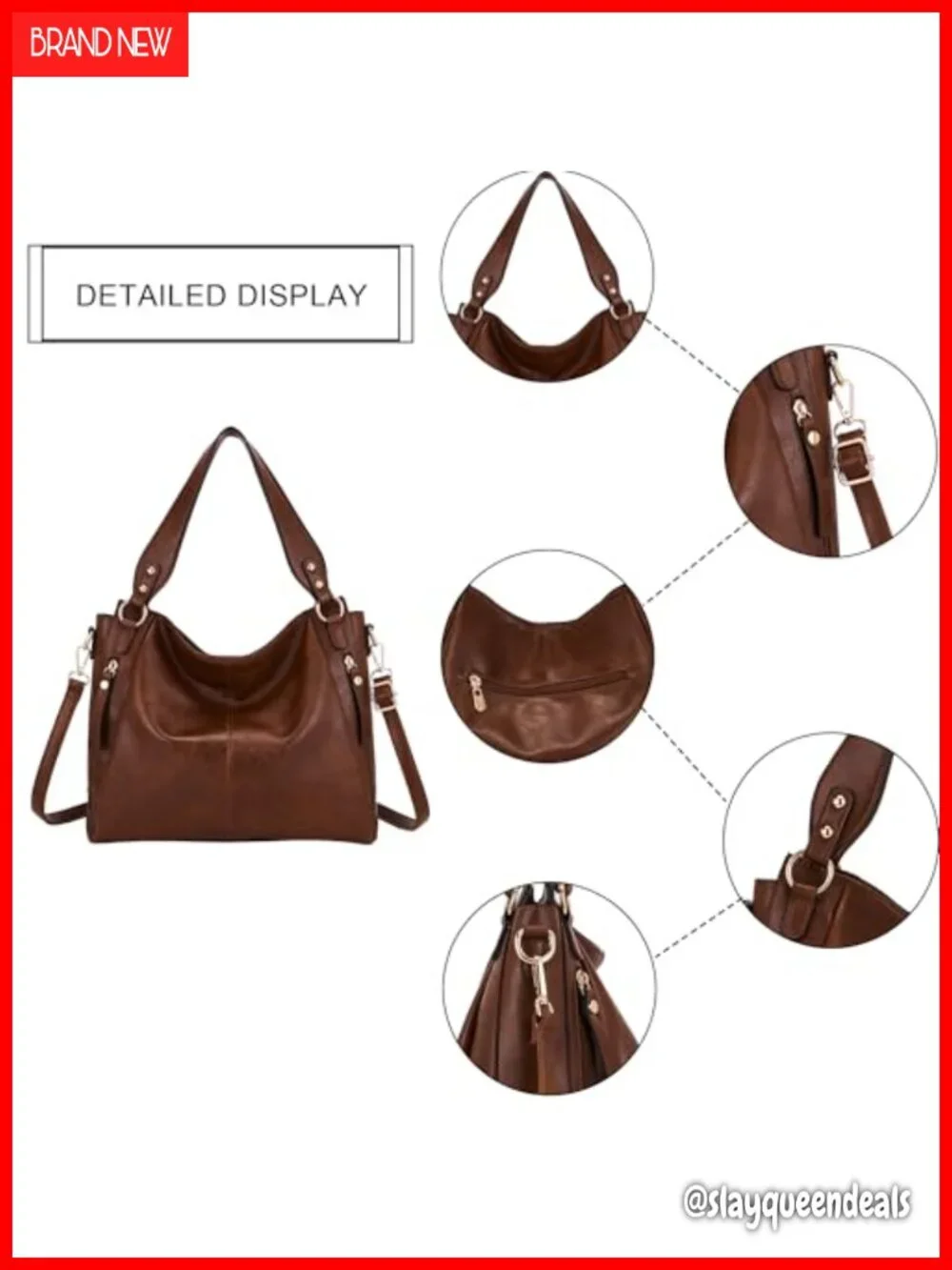 Women's Hobo Tote Shoulder Bag Purse & Wallet Set, Faux Leather, Large Capacity